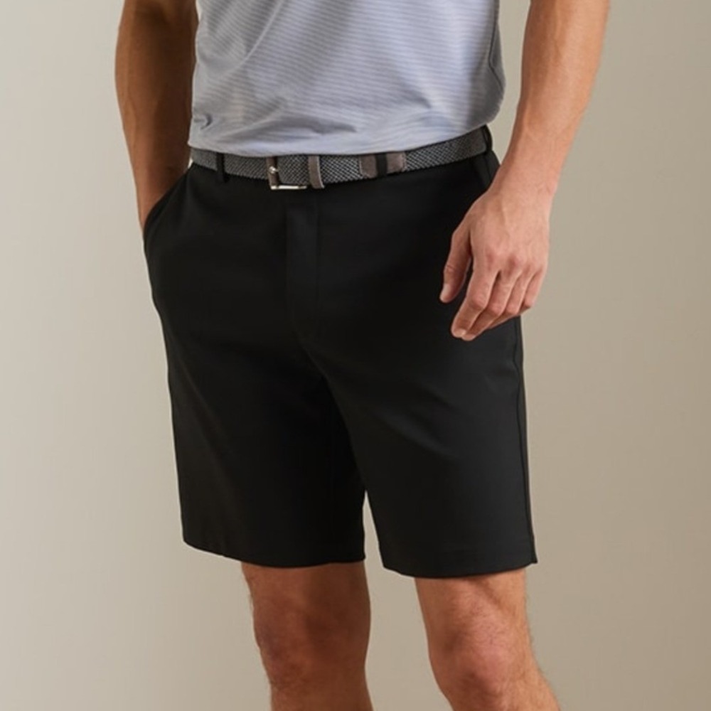 Peter Millar Salem Men's Sleek Flat-Front Black Performance 9" Shorts - Size 35